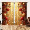 2pcs Christmas Ball Printed Curtain for Christmas Home Decor - Rod Pocket Window Treatment for Bedroom,Office,Kitchen