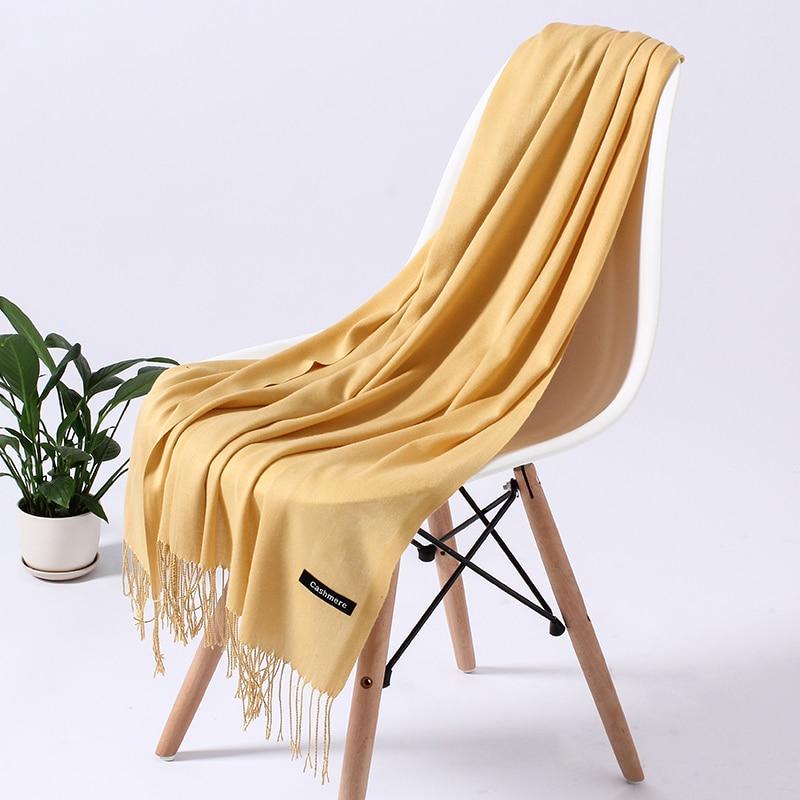 Women Solid Scarf Cashmere Feeling Pashmina Shawls Tassel Hijab Head Wraps Femme Thin Spring Winter Scarves Foulard Bufanda