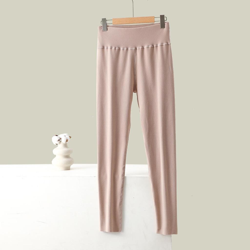 Women's High-Waisted Warm Slimming Pants - Brushed, Thickened, Stretchy, Plus Size, Cropped, Solid Color for Autumn/Winter