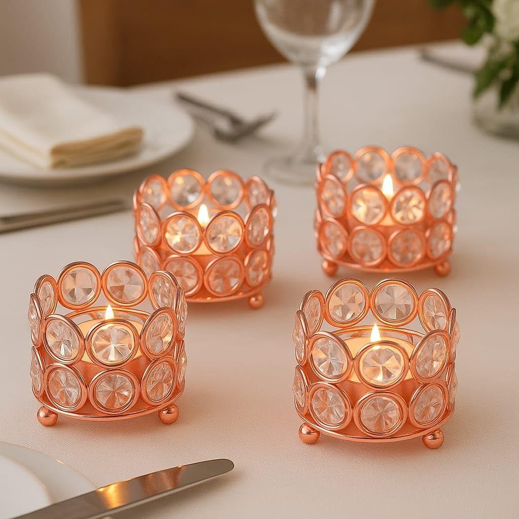 Iorn Art Ware Crystal Tealight Candle Holder Votives Bowl for Home Decor, Christams Diya Diwali Decor Lights Centerpieces