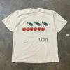 2024 Summer Cherry Pattern Print Washed Round Neck T-shirt Gothic Classic Y2K Plus Size Unisex's T-shirt Oversized Cotton T-shirt