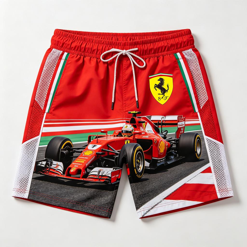 2026 Пляжные шорты Ferrari Racing Print Быстросохнущие Летние Спортивные Board Shorts На шнурке