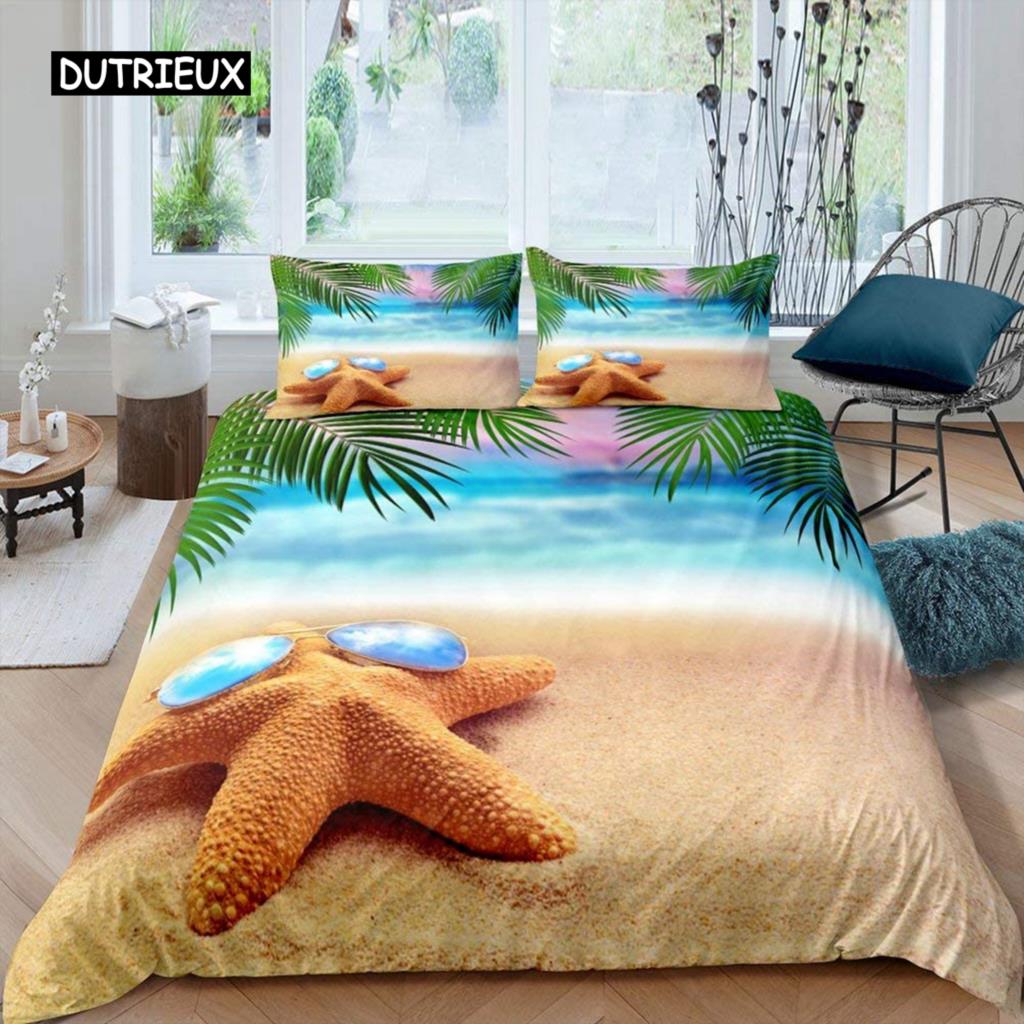 Комплект постельного белья Starfish Summer Beach Seashell Starfish Twin Комплект постельного белья из полиэстера Hawaiian Tropical Nature Sea King Quilt Cover