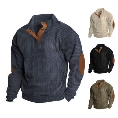 Мужской осенне-зимний повседневный пуловер, топы с воротником-стойкой и пуговицами, полупланка с длинным рукавом, лоскутная цветная толстовка