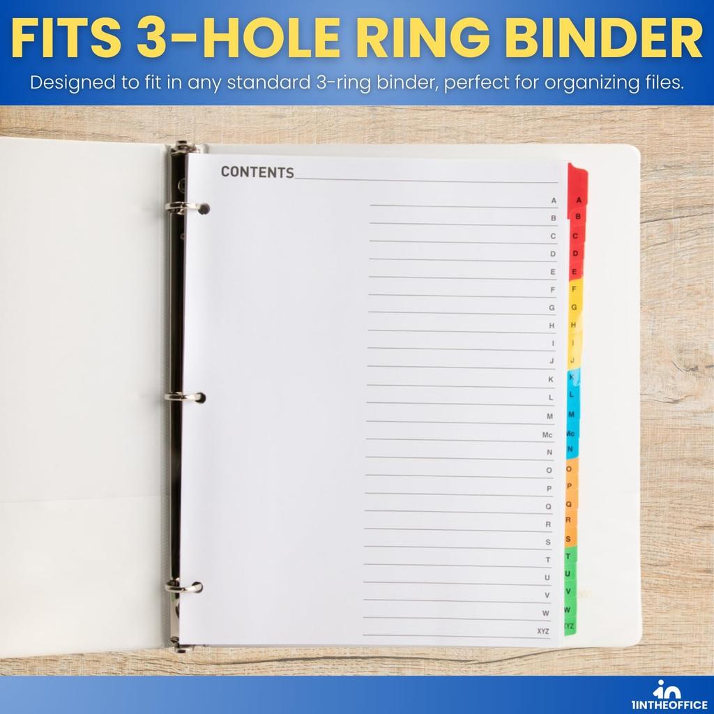 1InTheOffice Alphabet Dividers for 3 Ring Binder, Binder Dividers with Tabs Alphabetical, 2 Pack