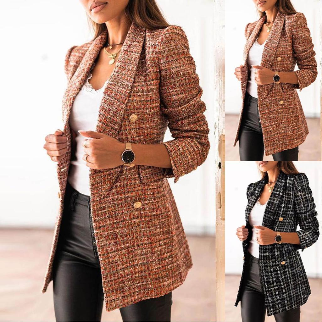Women's New Fashion Long-Sleeved Casual Suit Collar Printed Pocket Jacket