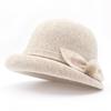 Middle-aged and elderly mother autumn and winter wool top hat women's bow hairball basin hat retro crimped bucket hat thermal hat