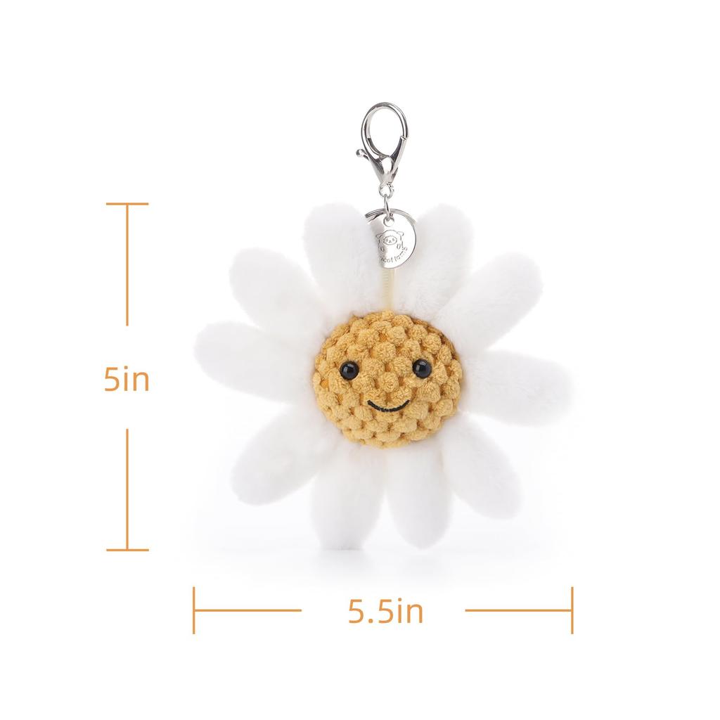 Apricot Lamb Daisy Flower Cute Soft Keychain Plush Toy, Perfect for Boys and Girls, Fits Kids Backpacks and Purses, 13cm