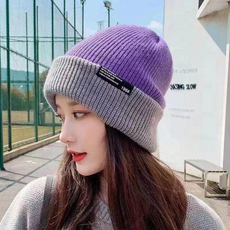 Knitted Hat for Women In Winter Double Layer Versatile Wool Hat Warm Big Head Circumference Double Sided Ear Protection Face Small Hat