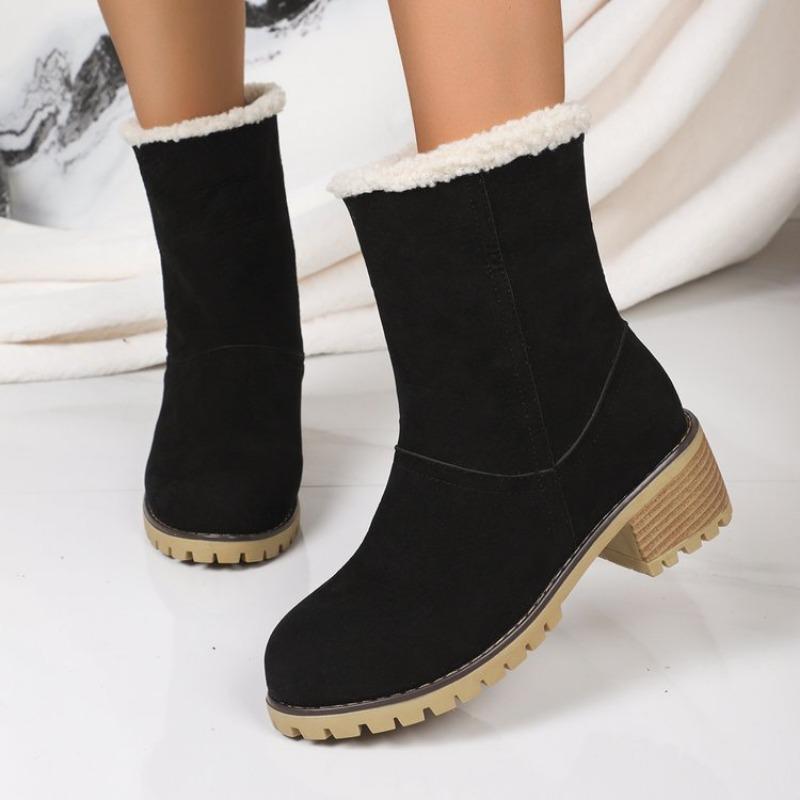 Winter New Thick Heel Velvet Thickened Snow Boots Women's Large Size Warm Towel Short Boots Cotton Shoes Women