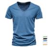 Футболка из хлопка Slub, мужская, с V-образным вырезом, однотонная, облегающая, летняя, пляжная, с короткими рукавами, футболки, мужские футболки, мужские, для фитнеса