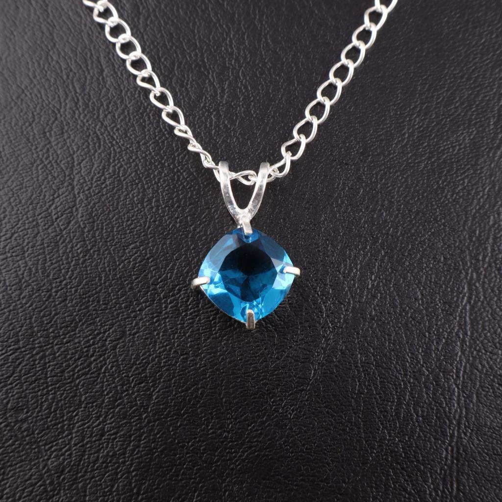 Швейцарский голубой топаз Драгоценный камень 925 Стерлинговое серебро Ювелирное изделие Ручной работы Подвеска 0,93'' PP-62-2