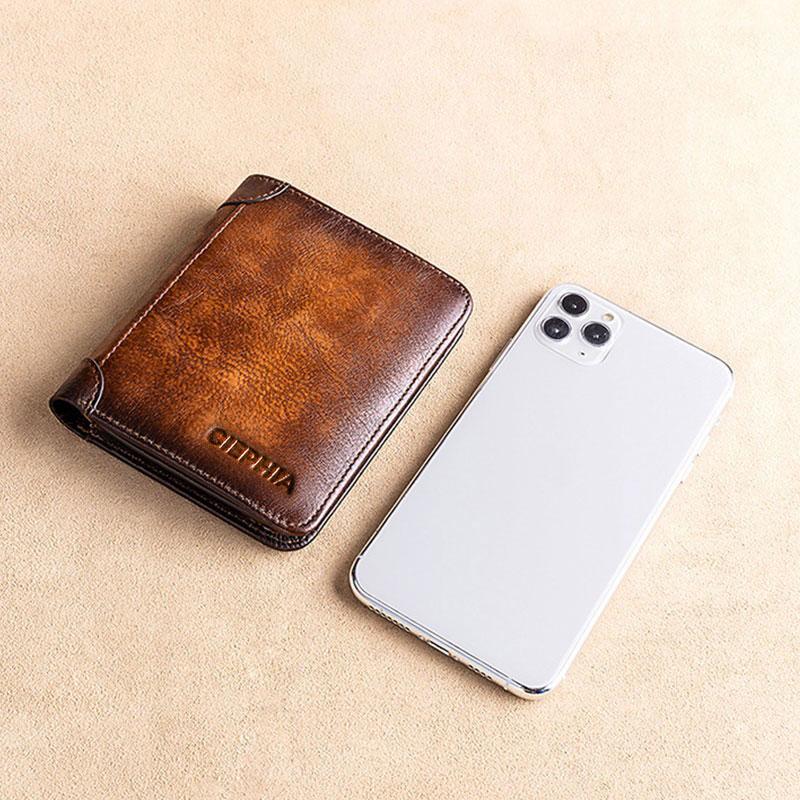 Натуральная Кожа Rfid Кошельки для Мужчин Винтаж Тонкий Короткий Многофункциональный ID Держатель Кредитной Карты Мешок Денег