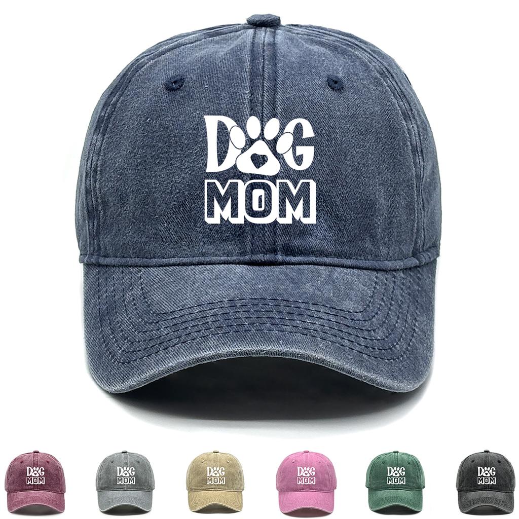 DOG MOM Print Adjustable Sun Hat Cotton Caps For Man Washed Retro Raw Brim Snapback Caps Ideal Choice For Casual Wear