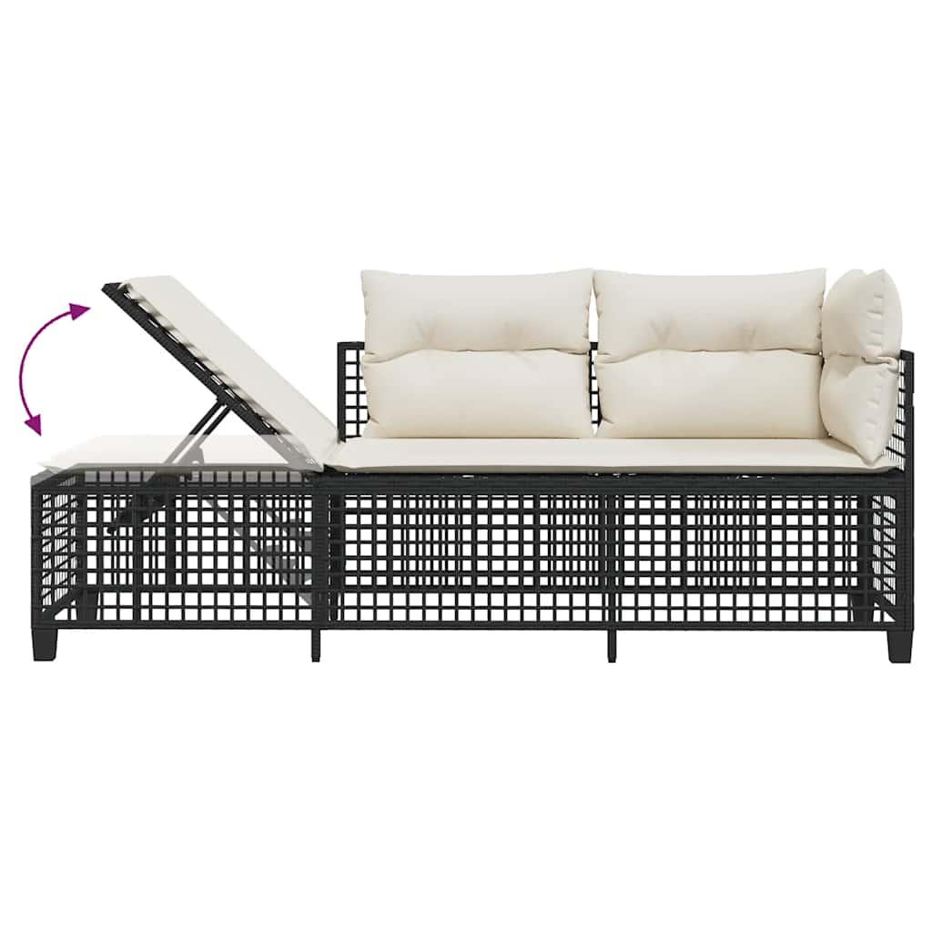 3 Piece Garden Corner Sofa Set with Cushions Black Poly Rattan
