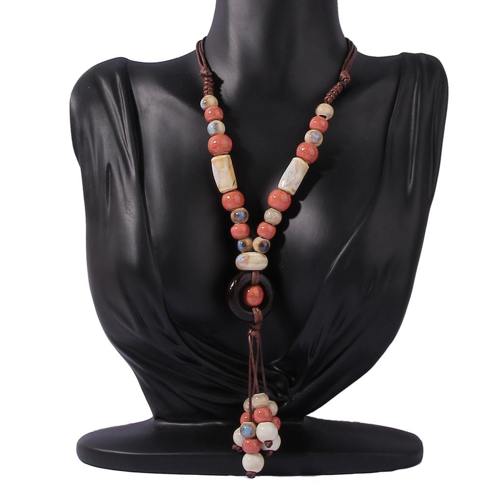 Ancient Ceramic Beads Sweater Chain Tassel Pendant Long Necklace Jewelry Gift