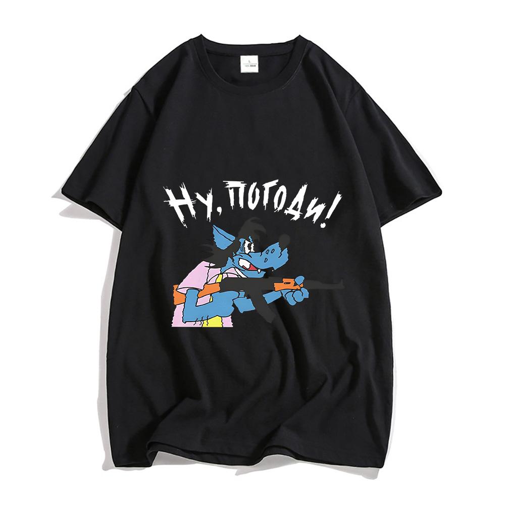 Nu Pogodi T-shirt Short Sleeve O-neck High Quality Tee-shirt Summer Harajuku Kawaii Tshirt Cartoon Cotton Clothes