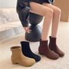 Thick Heel Retro Martin Boots New Autumn and Winter Round Head Suede Skinny Boots French Small Short Boots Women's Large Size