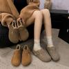 Женские туфли на плоской подошве из замши в стиле ретро, теплые туфли на плоской подошве из хлопка с круглым носком, зимние новые повседневные туфли на мягкой подошве для отдыха на открытом воздухе