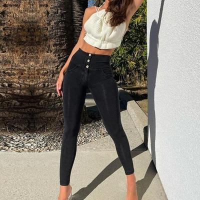 Джинсы с эффектом пуш-ап черные скинни женские эластичные джинсы утягивающие джеггинсы уличная одежда с тремя пуговицами