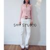 Spring New Women's Clothing Wool Blend Ribbed Polo Shirt Collar Long Sleeves Knitting Cardigan Outwear 2142048