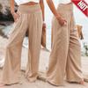 Женские модные льняные брюки, повседневные свободные брюки с эластичной резинкой на талии, однотонные брюки с принтом, широкие брюки нестандартной формы с высокой талией
