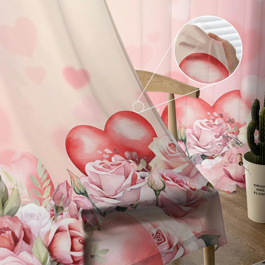 Тюлевые шторы с розами на день святого Валентина для гостиной, прозрачные занавески для спальни, кухни, жалюзи, вуаль, шторы