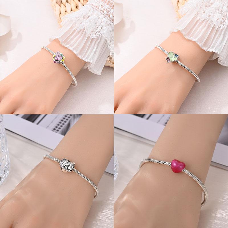 Медные Блестящие Розовые Подвески-Шармы в Форме Сердца Подходят для Оригинального Браслета для Женщин Ювелирные Изделия в Подарок на День Святого Валентина