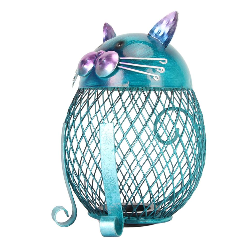 Metal Cat Coin Piggy Bank for Adults Visible Handcrafted Cute Animal Money Bank with Bottom Cover Fo