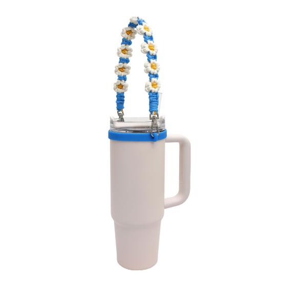 Water Bottle Handle Strap Handmade Flower 16-40oz Tumbler Silicone Safety Ring Cotton Rope Flower Sling Holder Carrier Lanyard Cup Accessories