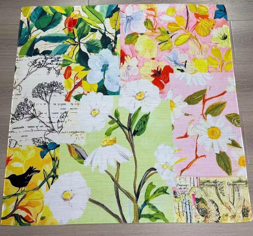 [91 Large Square Scarf] Monet Garden Oil Painting Beautiful Painting Large Square Scarf Fashion Sunscreen Shawl Women's Silk Scarf Square Scarf Fart