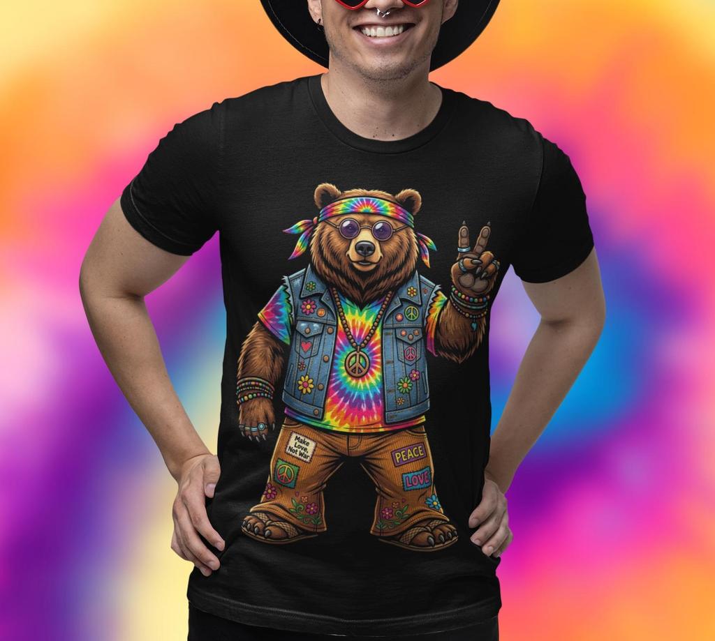 Hippie bear fin peace t-shirt