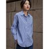 Lady Long Lantern Sleeve Stand Collars Classic Striped Tops Spring Autumn Blouse Woman Shirt Plus Size