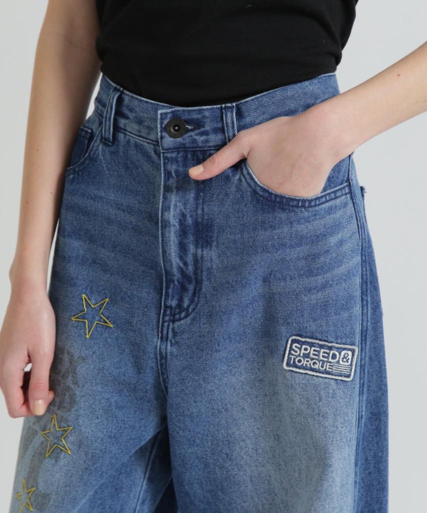 AVIREX WAPPEN BARREL LEG DENIM PANTS indigo