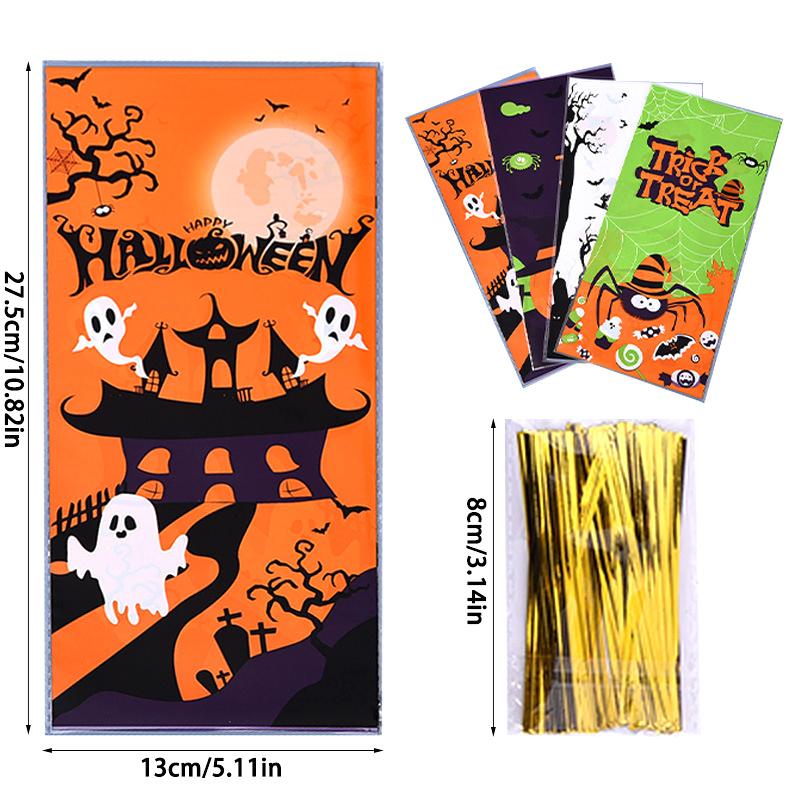 50 шт. подарочный пакет для конфет на Хэллоуин, пакет для печенья, пластиковые пакеты для упаковки закусок, украшения для вечеринки на Хэллоуин