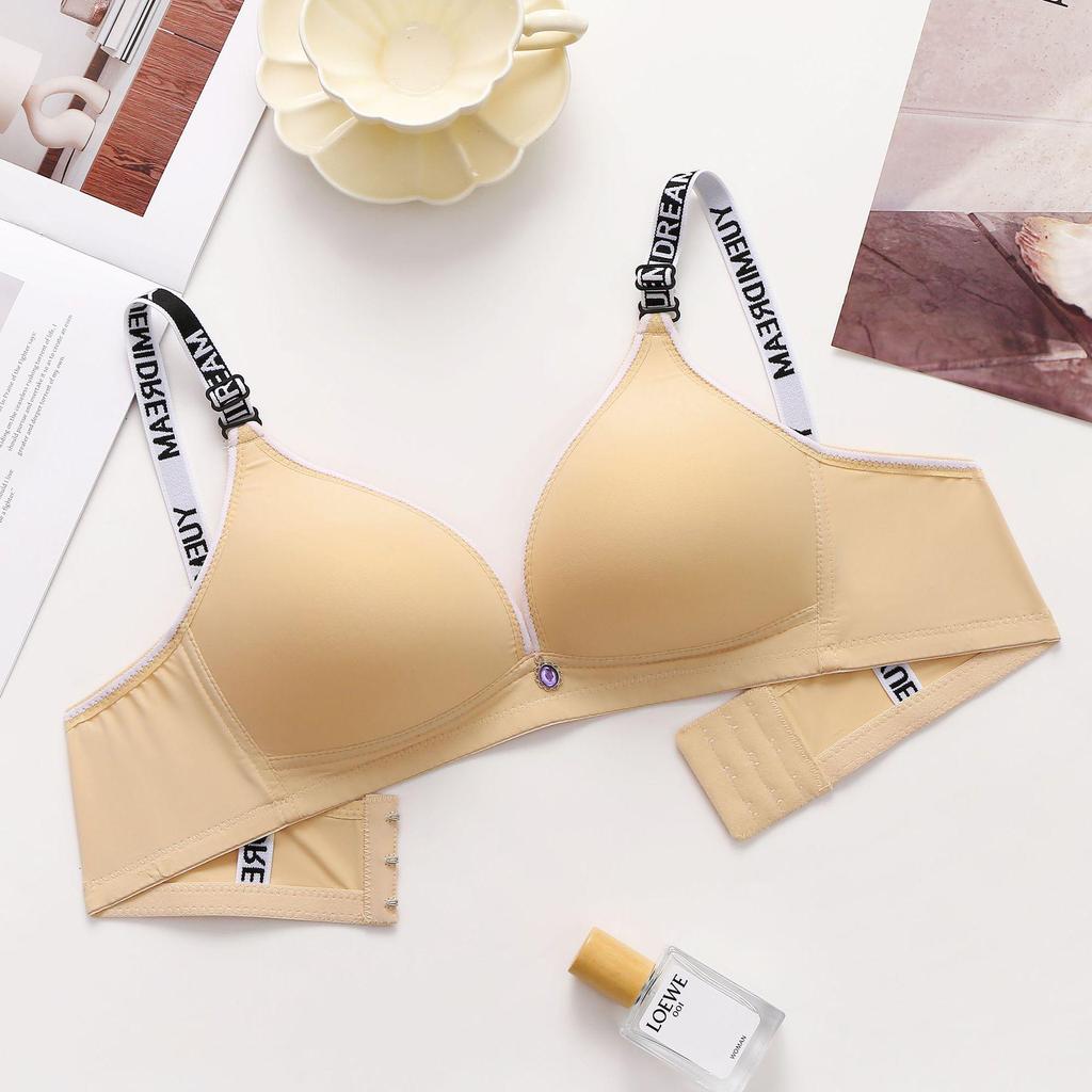 Skin-Friendly Wire-Free Push-Up Bra with Fashion Letter Straps for Women - Soft, Comfortable, and Breathable