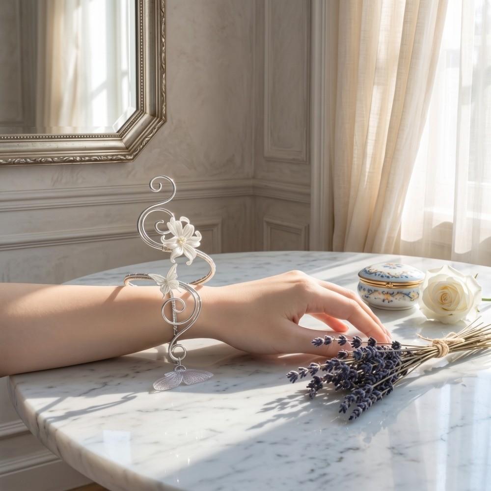 Hollow Out Iris Flower Bracelet Hand Wire Wrap Open Arm Bangle Arm Accessories Arm Bracelet Bridal
