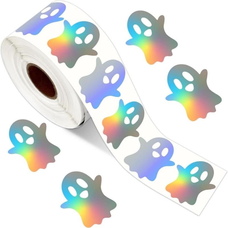 Round Reflective Colorful Sticker Halloween Christmas DIY Craft Projects Decors 2 Rolls 1000Pcs Adhesive Craft Labels
