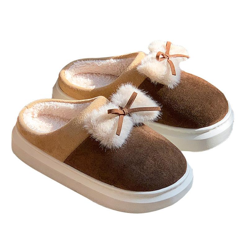 2025 новые хлопковые тапочки зимние домашние комнатные бархатные с бантом милые студенческие для общежития теплые хлопковые швабры