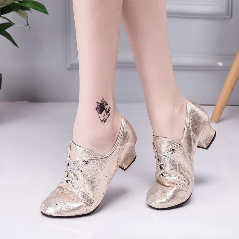 Латинские танцевальные туфли Женские туфли для фламенко Кожаные каблуки Мягкая подошва Современные туфли для сальсы бальных танцев Женские туфли для джаза танго