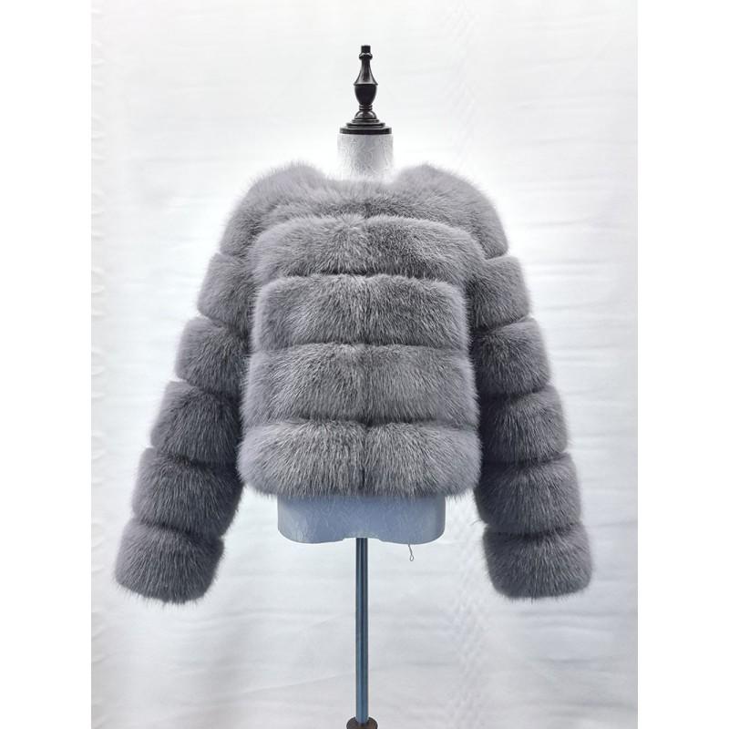 Womens Faux Fur Coat With Fox Hair Trim Design Long Sleeve Winter Warm Outerwear