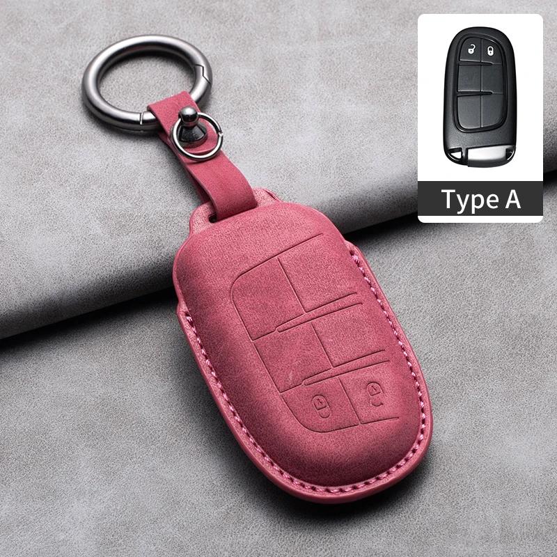 Leather Car Key Case Cover Shell For Jeep Chrysler 300 200 Dodge Charger Grand Cherokee Wrangler Compass Renegade For Fiat 500X