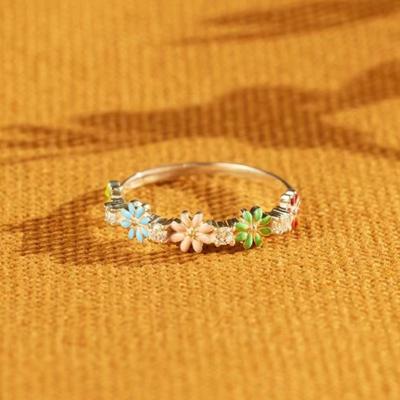 Кольцо Flower Flower для женщин, пасторальное маленькое свежее капающее масло, элегантное ежедневное