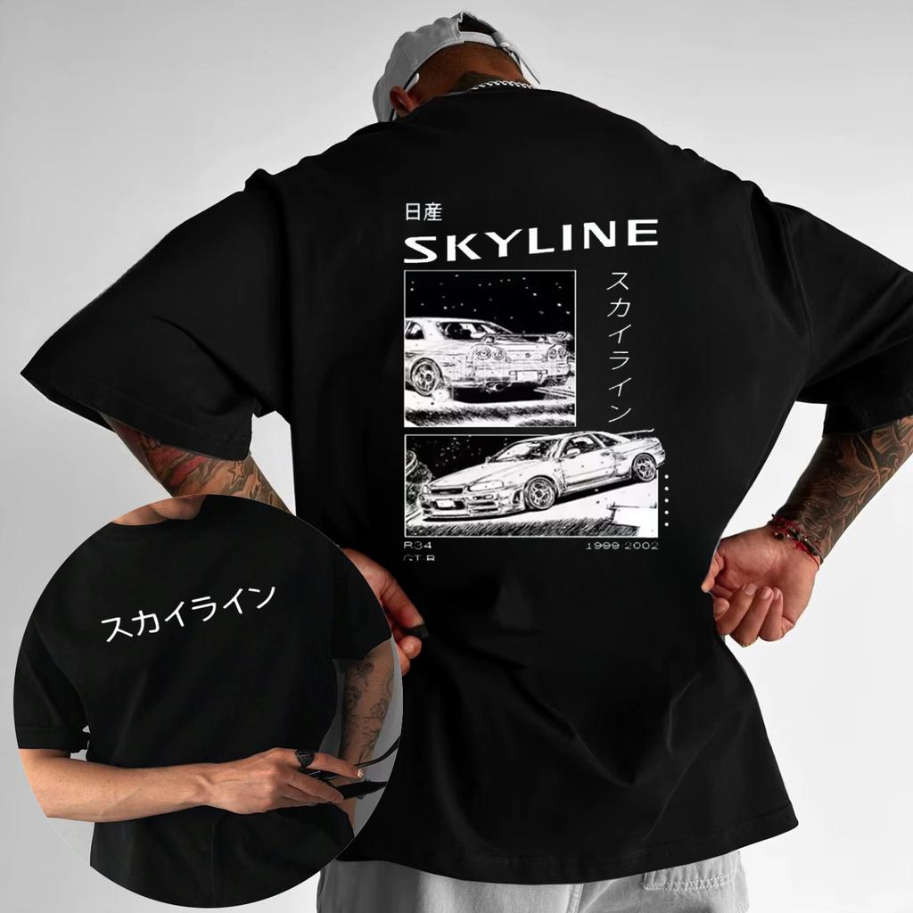 2025 Summer Men's Cotton T-Shirt Drift Japan Anime AE86 Inifirst D Cotton T-Shirt Unisex R34 Skyline GTR JDM Large Print T-Shirt