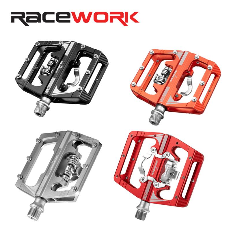 Педали RACEWORK M215 для велосипедной подножки Mtb, смешанные педали, зажим для горного велосипеда, подставка для ног, двойная функция, Spd, алюминий