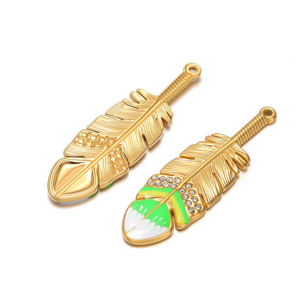 3Pcs Enamel Rhinestone Feather Charms Stainless Steel Pendants for Earrings Making DIYJewelry Findings Necklace Accessories Bulk
