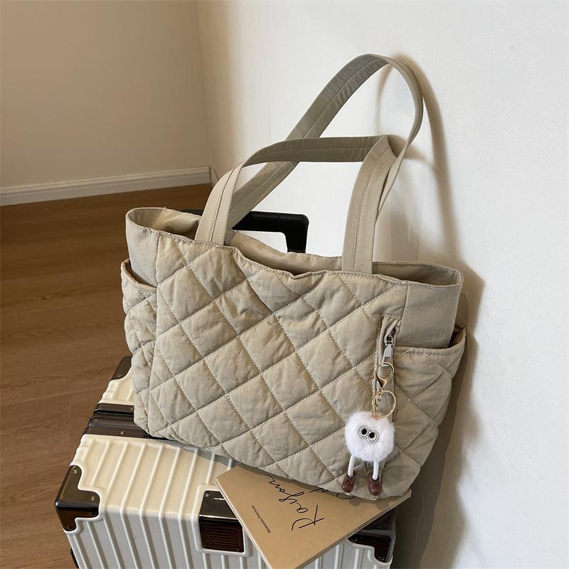 Korean Ins Cotton Clothes Bag Women's 2025 New Diamond Large-capacity Portable Tote Bag Shopping Shoulder Bag