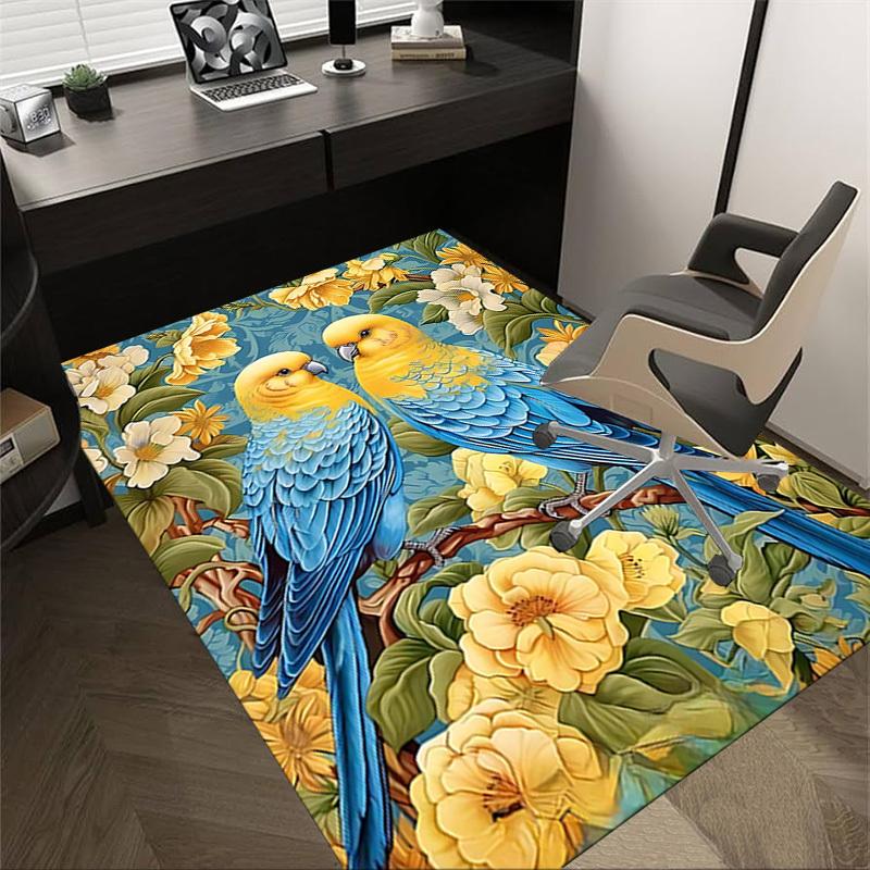 1PC Parrots Flowers Non-Slip Floor Carpet Compatible for Office&Living Room&Bedroom&Dining room - Flat- Soft & Pattern, Vibrant Colors-W300