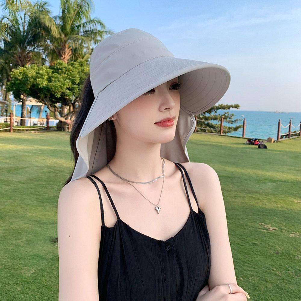 Защита от УФ лучей Женская шляпа от солнца Кепка с открытым верхом и защитой шеи Новая широкополая шляпа-ведро Для улицы