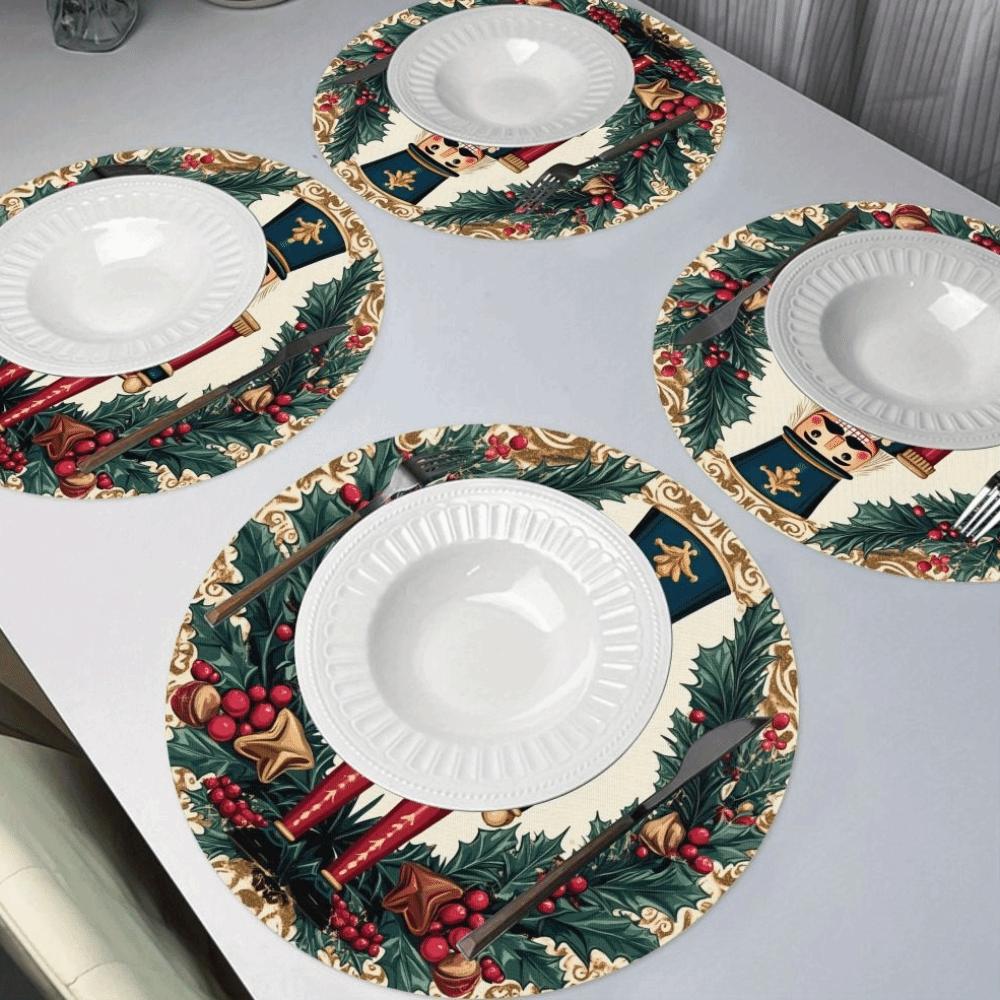 4Pcs Anti-slip Linen Placemat Heat Resistant Snowflake Placemat Kitchen Decor